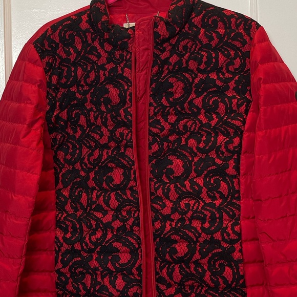 Michael Kors Jacket Women Red Black Lace Front Quilted Puffer, Size XL - Picture 5 of 5